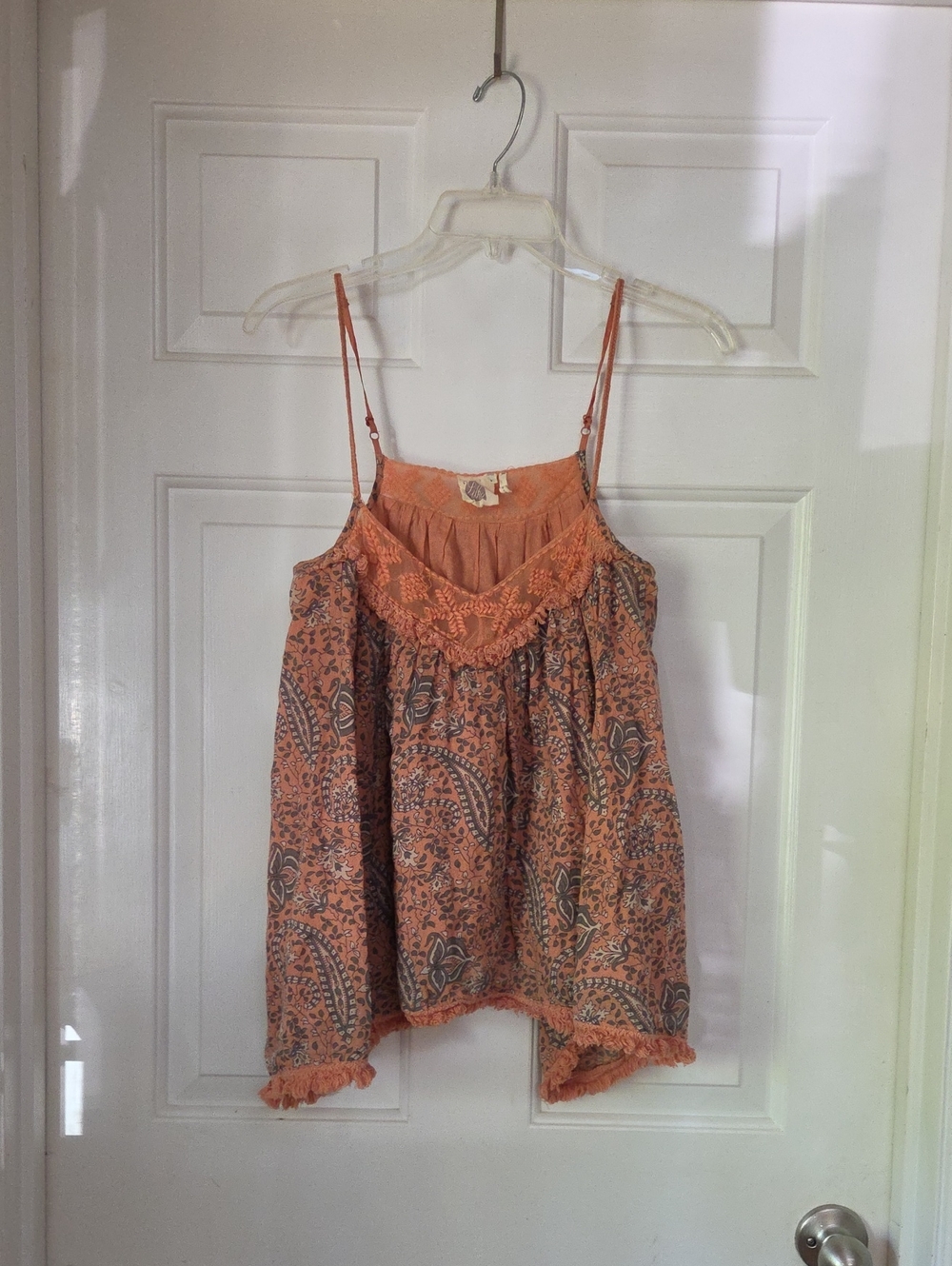 Anthropologie Women’s Peach Paisley Print Spaghetti Strap Top